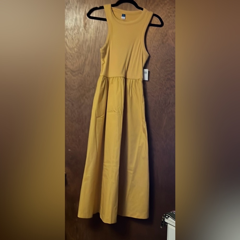 Fit & Flare High-Neck Combination Midi Dress